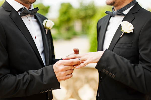 Couple exchanging wedding rings