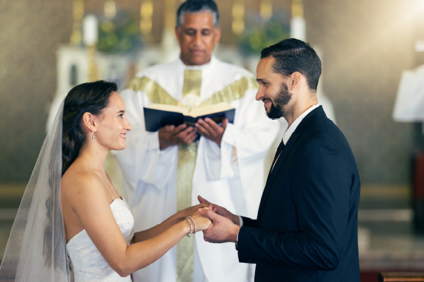 Wedding couple at church about to get married