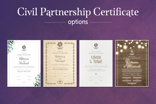 Civil Partnership commemorative certificate options