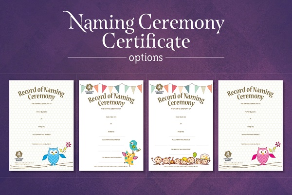 Naming ceremony certificate options