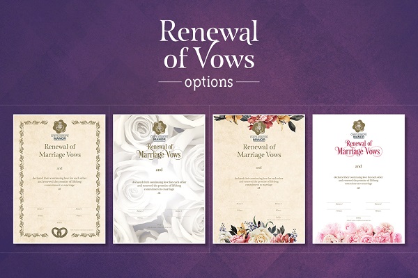 Renewal of vows commemorative certificate options