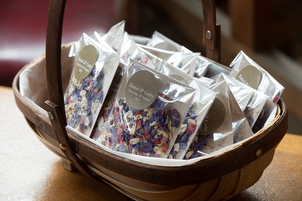 Basket of confetti pouches