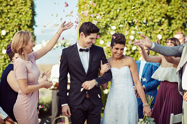 Wedding couple and confetti